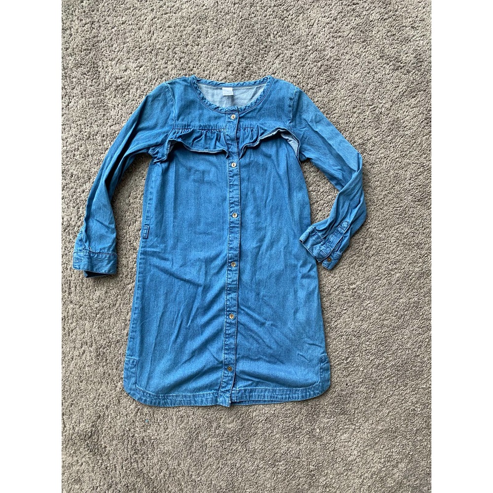 Carter's girls denim dress with long sleeves and ruffle detail, size 8